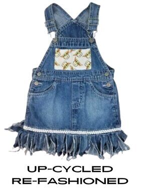 CHEROKEE Refashioned Upcycled Yoda Jean Overall Dress - Toddler Girl's Size 2 T